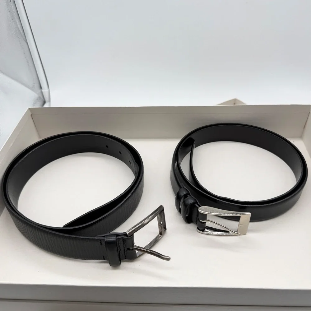 Giorgio Armani Mens Black Leather Belt Bundle 2 Pack Made in Italy Size 52 37